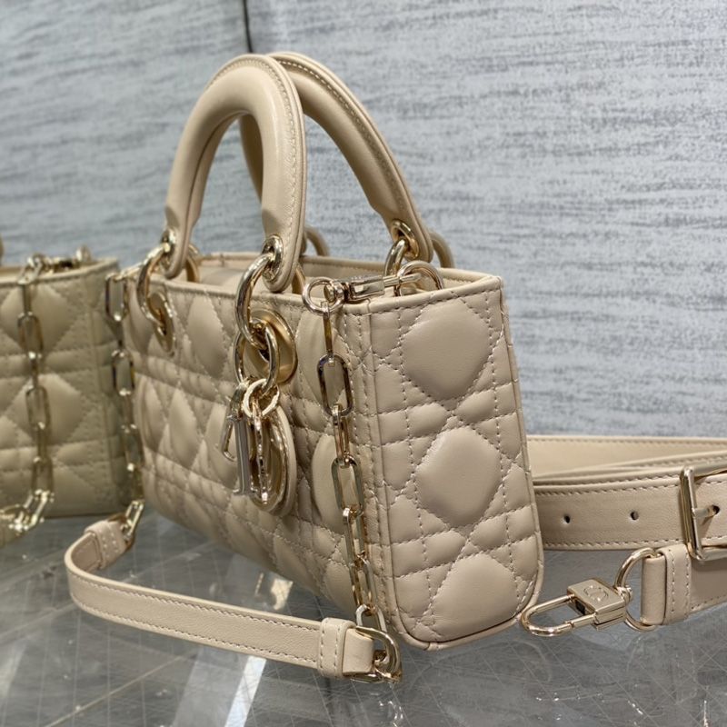 Small Lady D-Joy Bag In Cannage Lambskin Apricot - Image 3