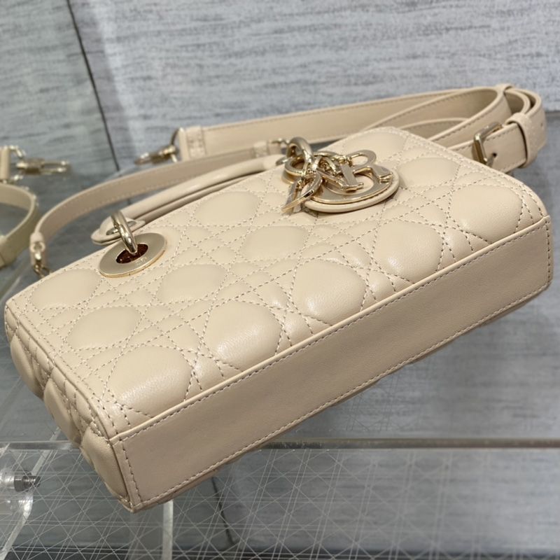 Small Lady D-Joy Bag In Cannage Lambskin Apricot - Image 4