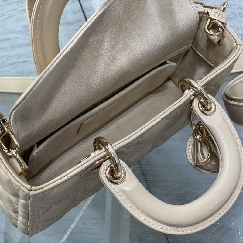 Small Lady D-Joy Bag In Cannage Lambskin Apricot - Image 5