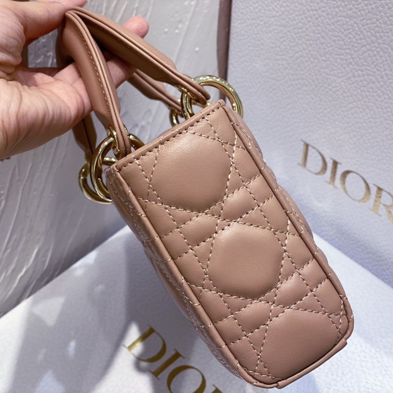 Small Lady D-Joy Bag In Cannage Lambskin Taupe - Image 3