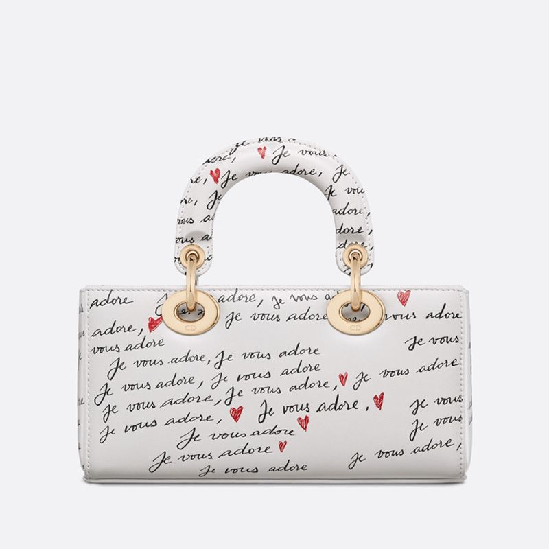 Small Lady D-Joy Bag In Dioramour Je Vous Adore Motif Calfskin White - Image 2