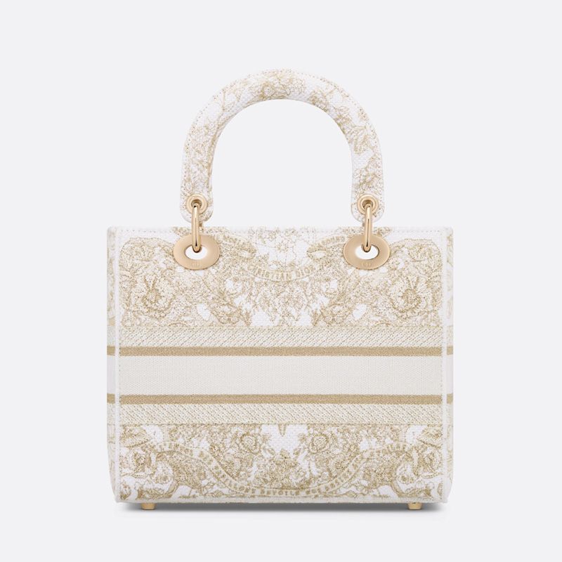 Medium Lady D-lite Bag In Butterfly Around The World Motif Canvas White/Gold - Image 3