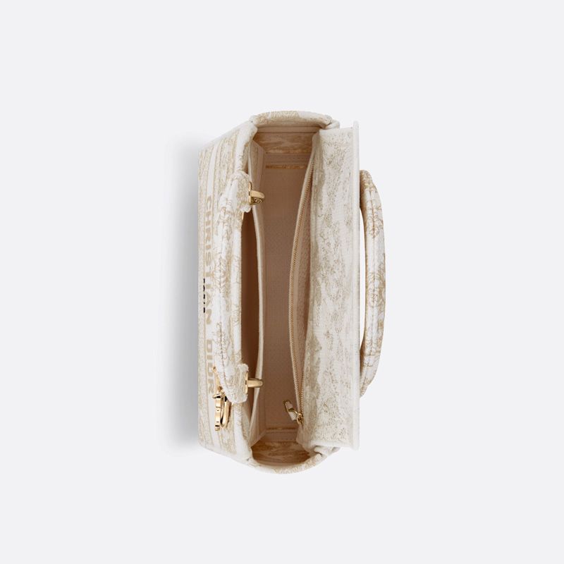 Medium Lady D-lite Bag In Butterfly Around The World Motif Canvas White/Gold - Image 4