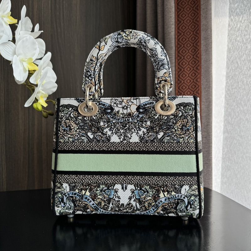 Medium Lady D-lite Bag In Butterfly Around The World Motif Canvas White/Green - Image 2