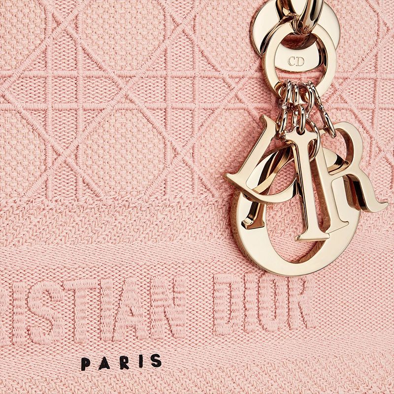 Medium Lady D-lite Bag Cannage Motif Canvas Pink - Image 5