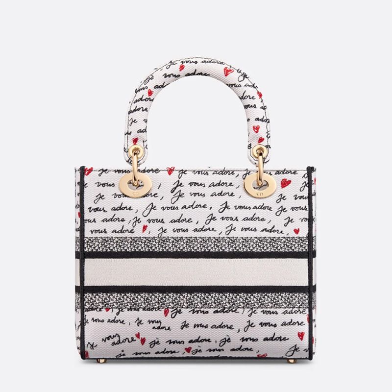 Medium Lady D-lite Bag In Dioramour Je Vous Adore Motif Canvas White - Image 2