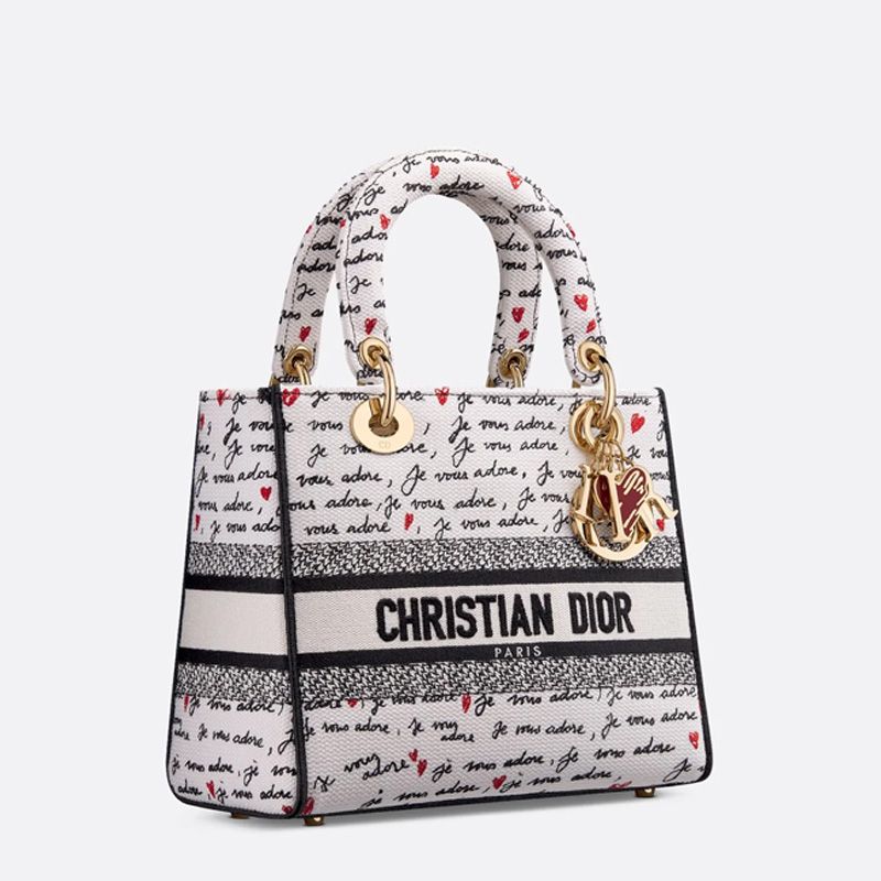 Medium Lady D-lite Bag In Dioramour Je Vous Adore Motif Canvas White - Image 3