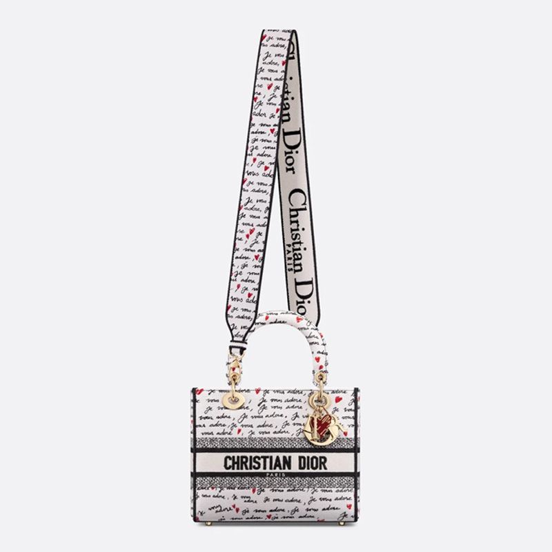 Medium Lady D-lite Bag In Dioramour Je Vous Adore Motif Canvas White - Image 5