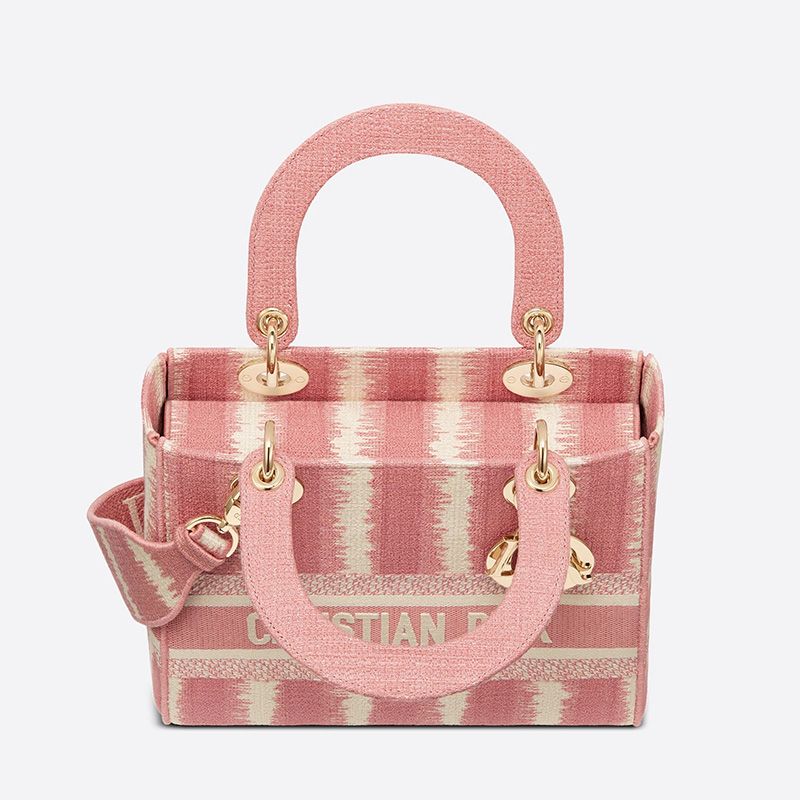Medium Lady D-lite Bag D-Stripes Motif Canvas Pink - Image 4