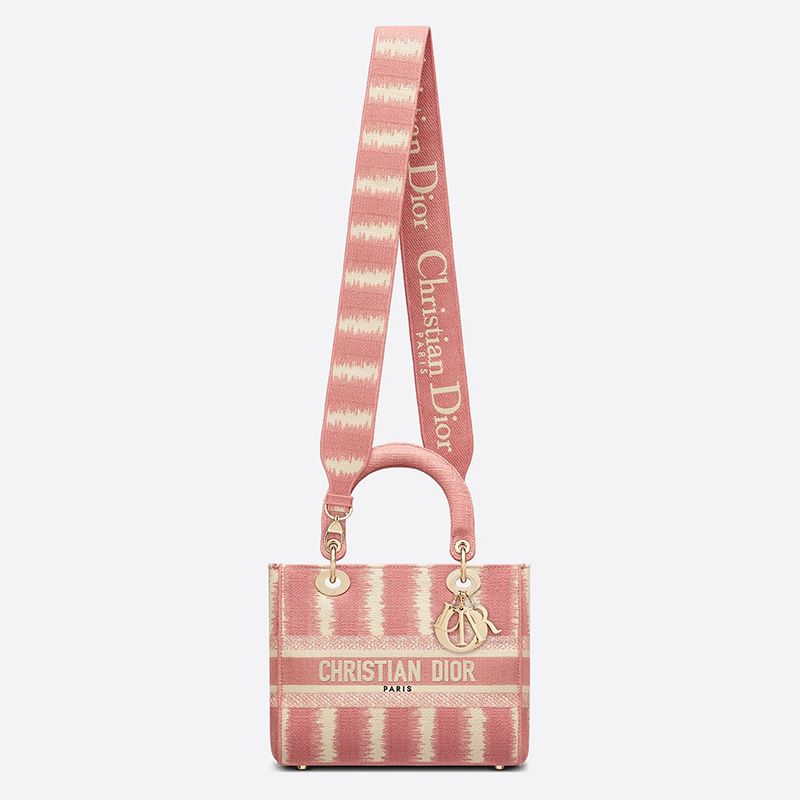 Medium Lady D-lite Bag D-Stripes Motif Canvas Pink - Image 5