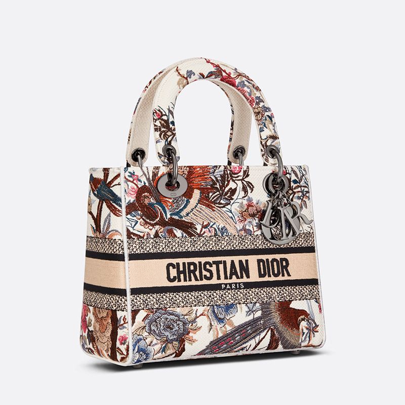 Medium Lady D-lite Bag In Jardin d'Hiver Motif Canvas White - Image 2