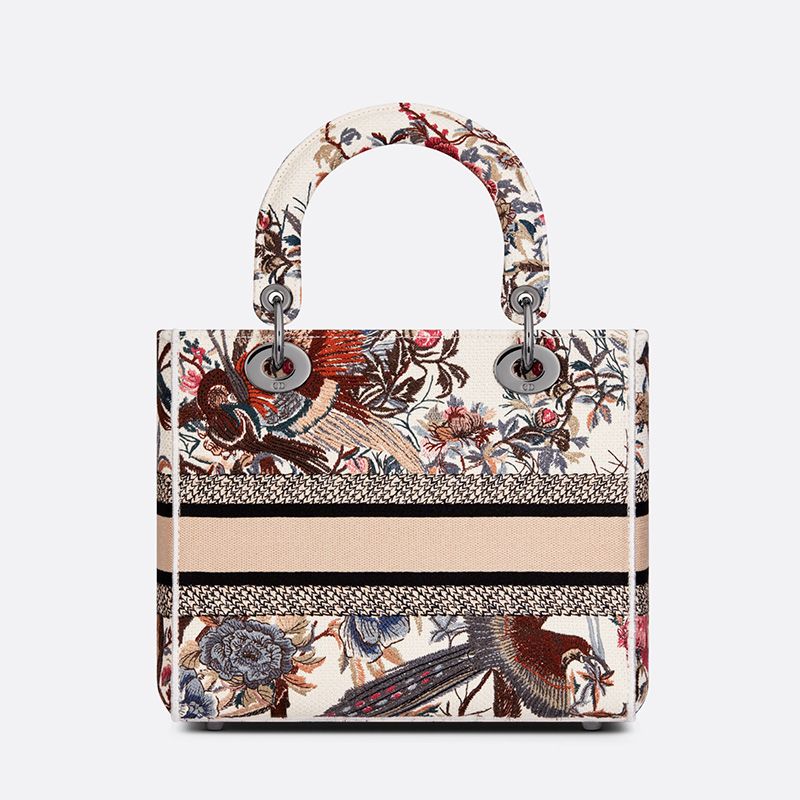 Medium Lady D-lite Bag In Jardin d'Hiver Motif Canvas White - Image 3