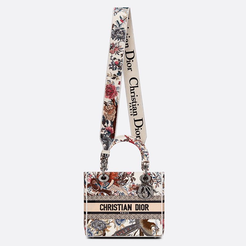 Medium Lady D-lite Bag In Jardin d'Hiver Motif Canvas White - Image 5