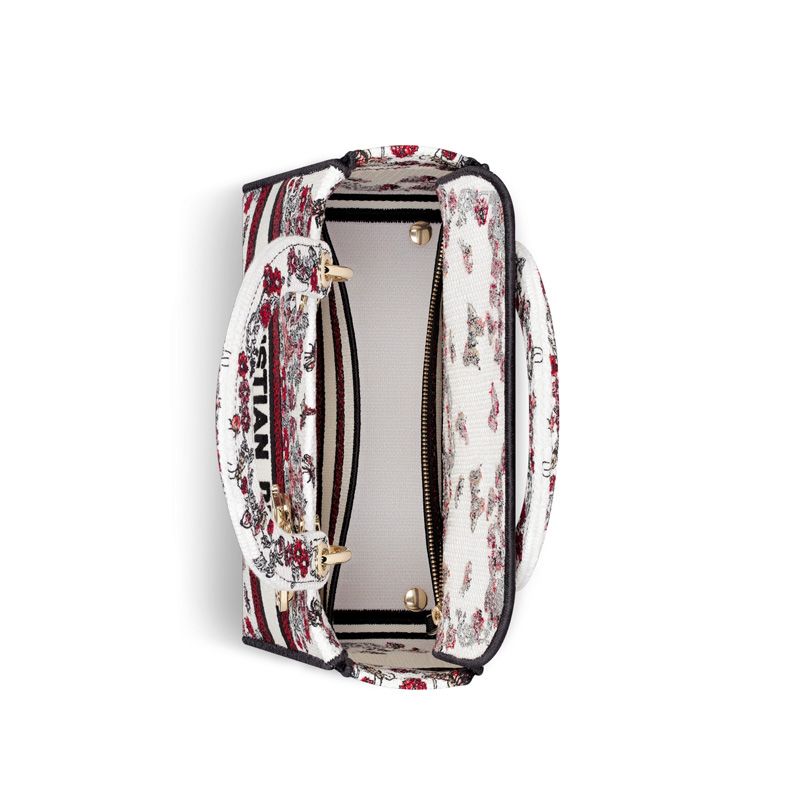 Medium Lady D-lite Bag In Le Coeur des Papillons Motif Canvas White/Red - Image 4