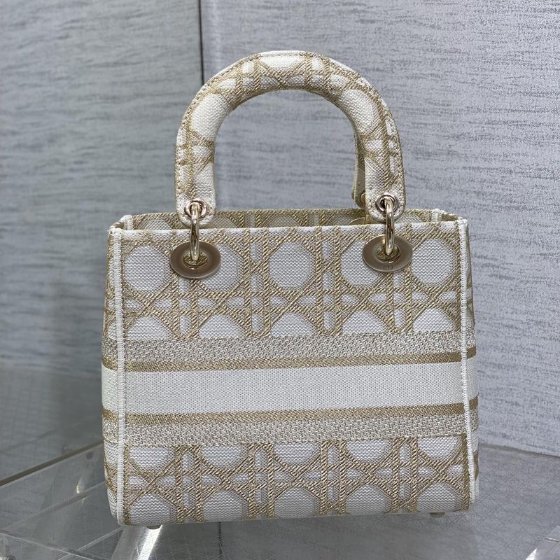 Medium Lady D-lite Bag In Macrocannage Motif Canvas Gold - Image 3