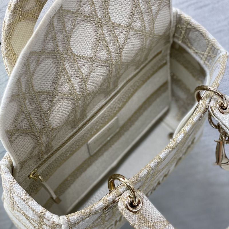 Medium Lady D-lite Bag In Macrocannage Motif Canvas Gold - Image 5
