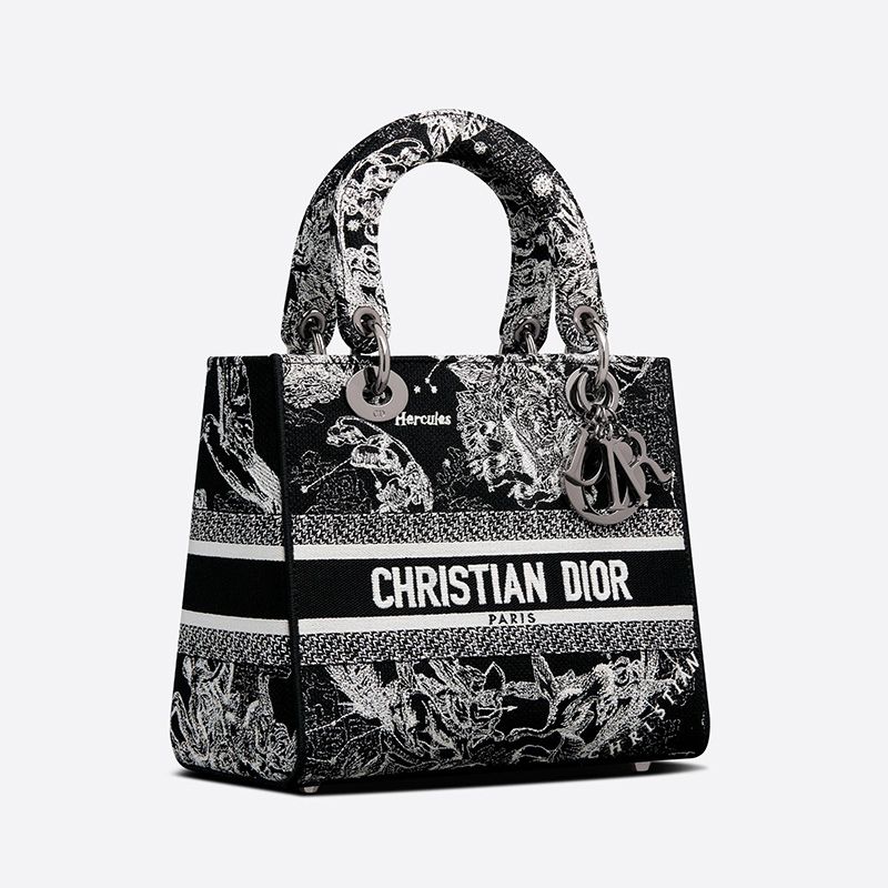 Medium Lady D-lite Bag In Toile de Jouy Zodiac Motif Canvas Black - Image 2