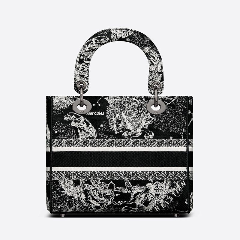 Medium Lady D-lite Bag In Toile de Jouy Zodiac Motif Canvas Black - Image 3