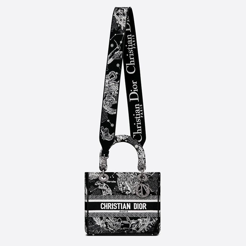 Medium Lady D-lite Bag In Toile de Jouy Zodiac Motif Canvas Black - Image 5