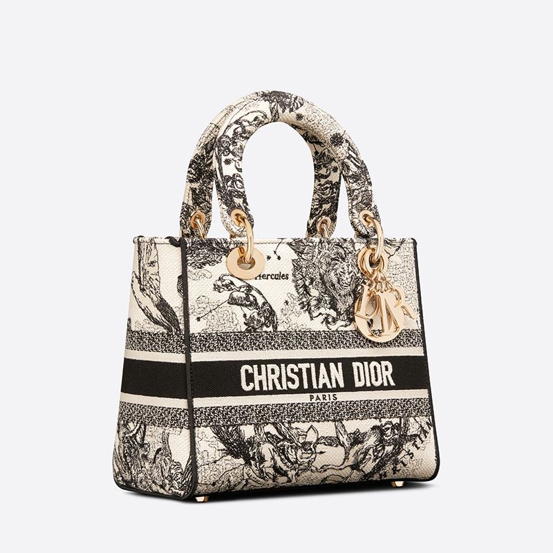 Medium Lady D-lite Bag In Toile de Jouy Zodiac Motif Canvas White - Image 2