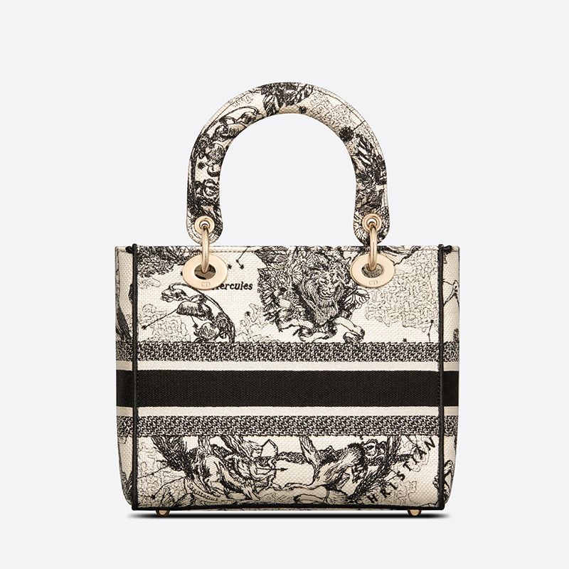 Medium Lady D-lite Bag In Toile de Jouy Zodiac Motif Canvas White - Image 3