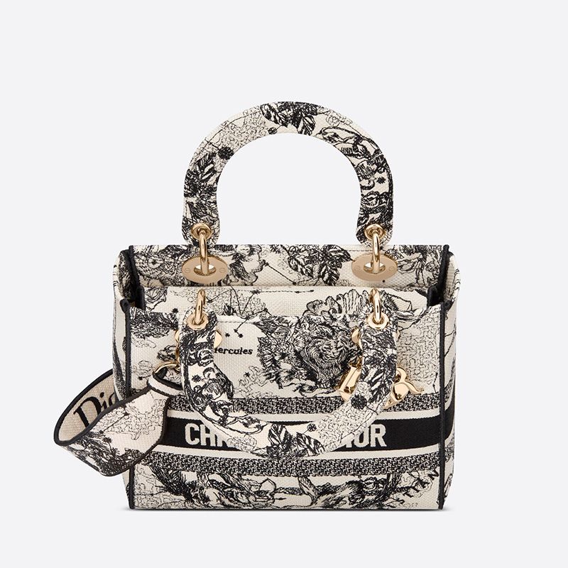 Medium Lady D-lite Bag In Toile de Jouy Zodiac Motif Canvas White - Image 4