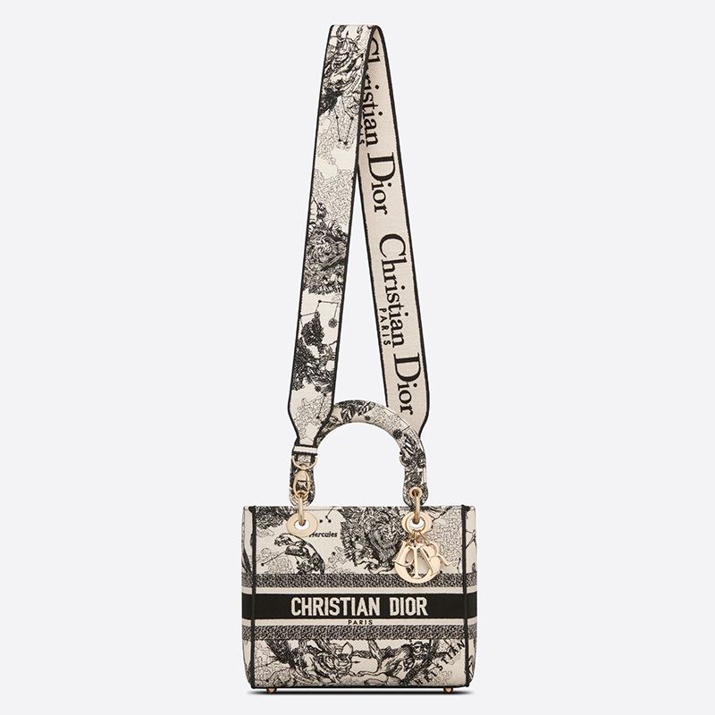 Medium Lady D-lite Bag In Toile de Jouy Zodiac Motif Canvas White - Image 5