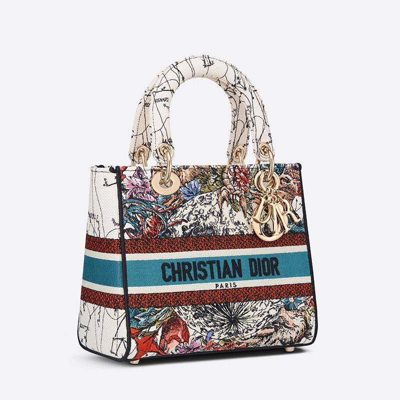 Medium Lady D-lite Bag Constellation Motif Canvas White - Image 2