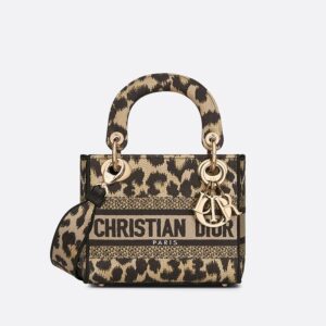 Mini Lady D-lite Bag In Mizza Motif Canvas Beige