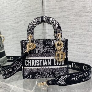 Mini Lady D-lite Bag In Plan de Paris Motif Canvas Black