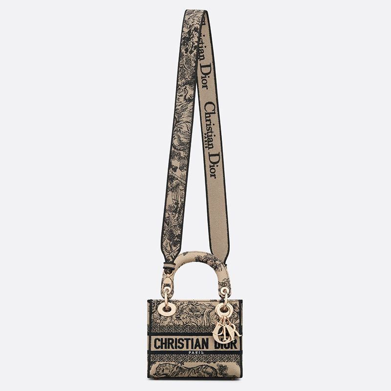 Mini Lady D-lite Bag In Toile de Jouy Motif Canvas Beige - Image 5