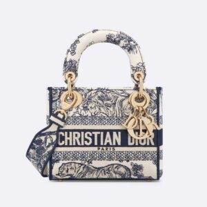 Mini Lady D-lite Bag In Toile de Jouy Motif Canvas Blue