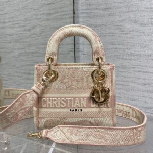 Mini Lady D-lite Bag In Toile de Jouy Motif Canvas Cherry