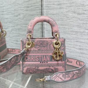 Mini Lady D-lite Bag In Toile de Jouy Motif Canvas Pink