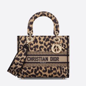 Medium Lady D-lite Bag In Mizza Motif Canvas Beige