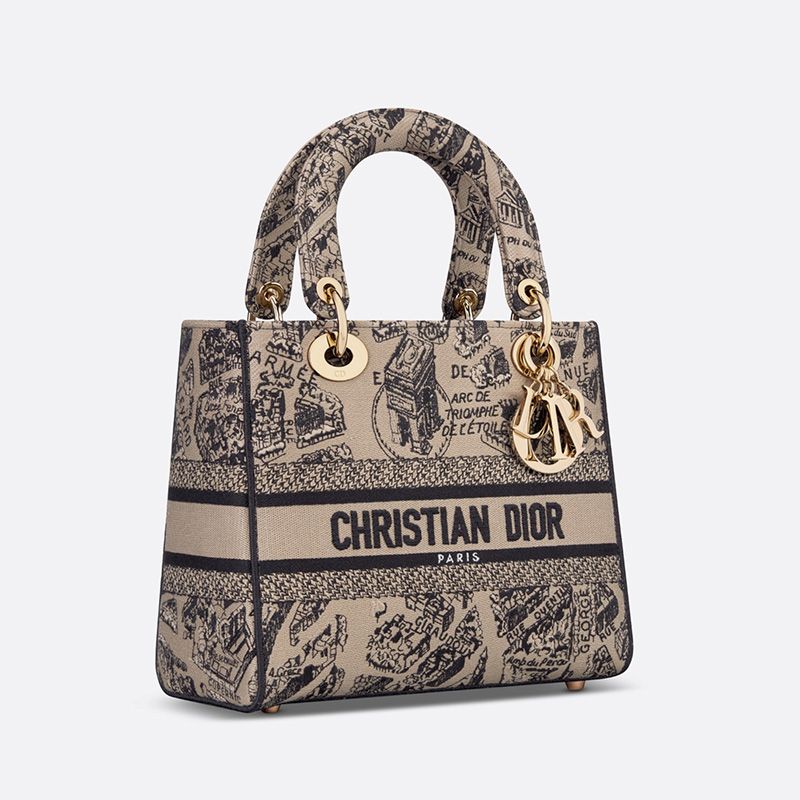 Medium Lady D-lite Bag In Plan de Paris Motif Canvas Beige - Image 2