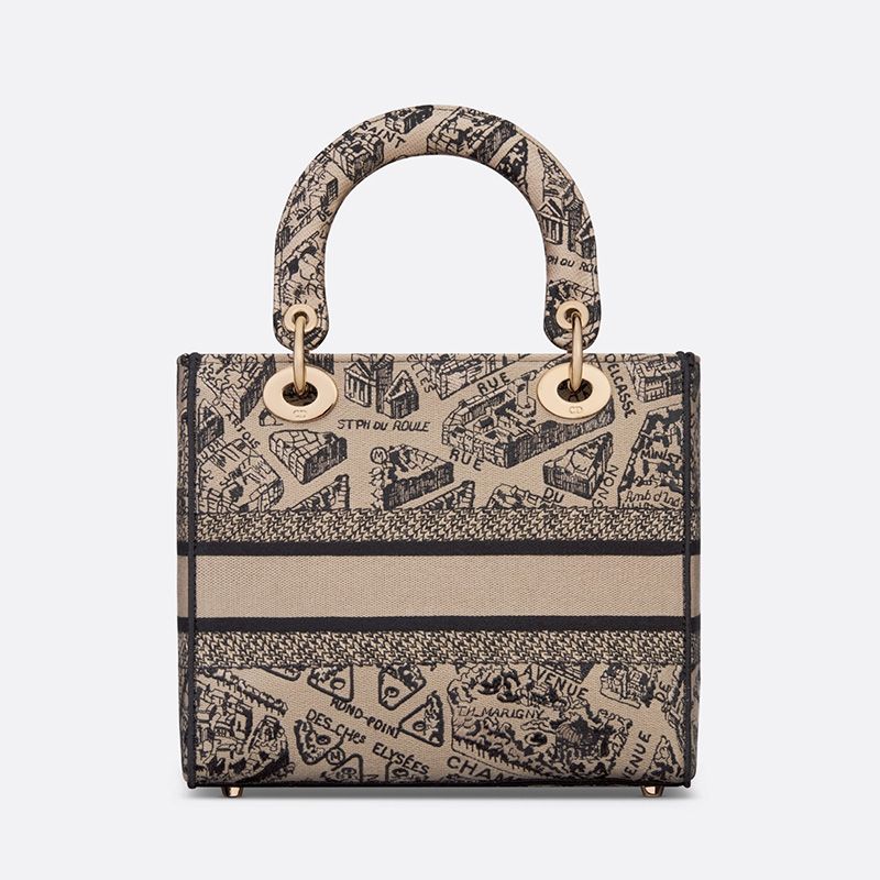 Medium Lady D-lite Bag In Plan de Paris Motif Canvas Beige - Image 3