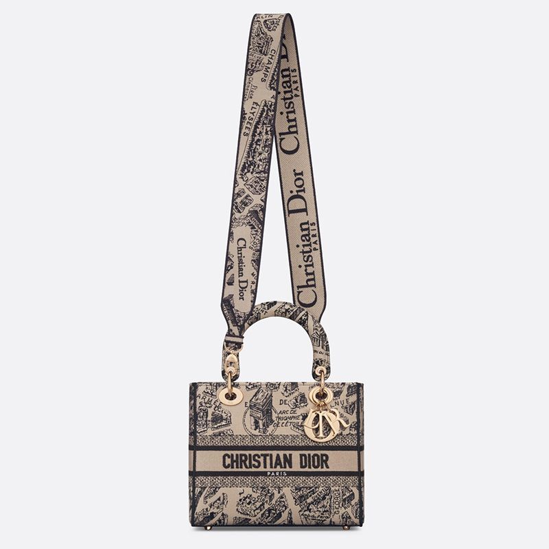 Medium Lady D-lite Bag In Plan de Paris Motif Canvas Beige - Image 5