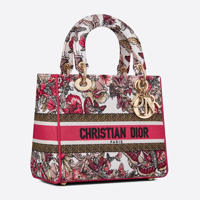 Medium Lady D-lite Bag Poetry Butterfly Motif Canvas Multicolor - Image 2