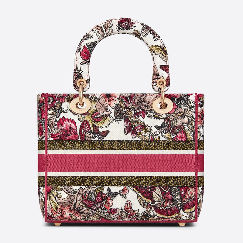 Medium Lady D-lite Bag Poetry Butterfly Motif Canvas Multicolor - Image 3