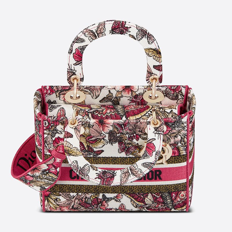 Medium Lady D-lite Bag Poetry Butterfly Motif Canvas Multicolor - Image 4