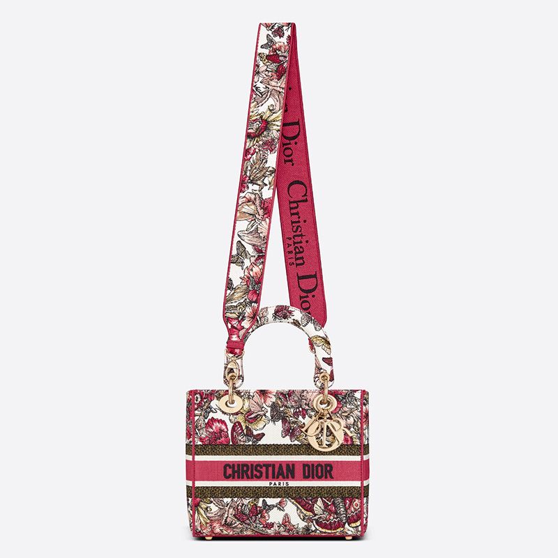 Medium Lady D-lite Bag Poetry Butterfly Motif Canvas Multicolor - Image 5