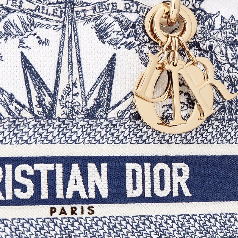 Medium Lady D-lite Bag In Reve d'Infini Motif Canvas Blue - Image 4