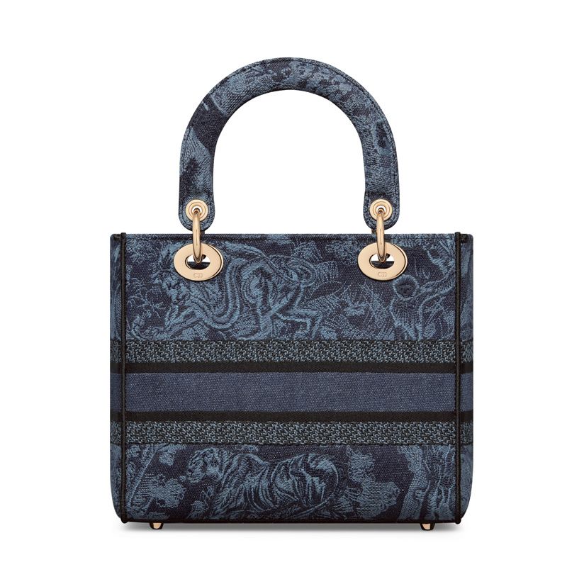 Medium Lady D-lite Bag In Toile de Jouy Motif Denim Navy Blue - Image 2