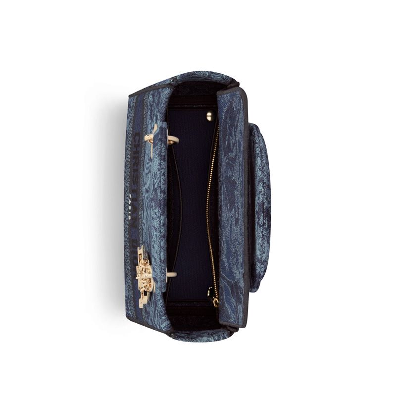 Medium Lady D-lite Bag In Toile de Jouy Motif Denim Navy Blue - Image 4