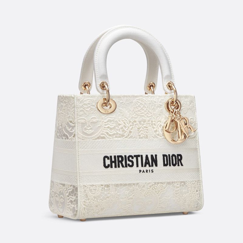 Medium Lady D-lite Bag In Toile de Jouy Soleil Motif Macrame White - Image 2