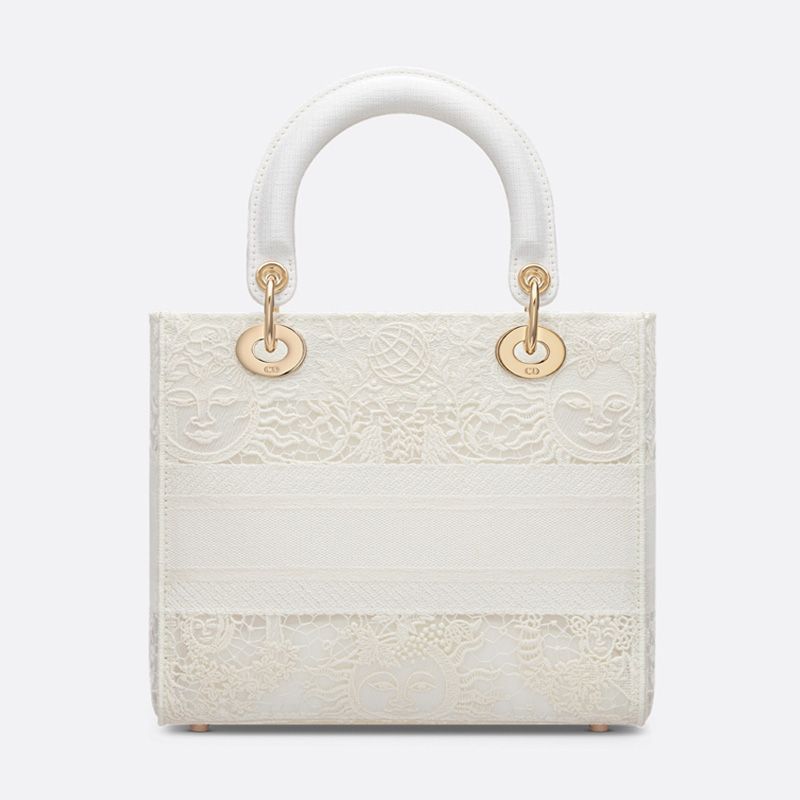 Medium Lady D-lite Bag In Toile de Jouy Soleil Motif Macrame White - Image 3