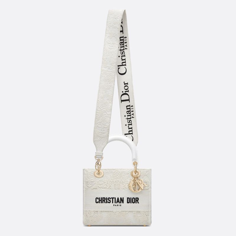 Medium Lady D-lite Bag In Toile de Jouy Soleil Motif Macrame White - Image 5