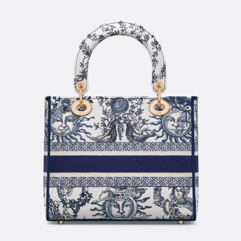 Medium Lady D-lite Bag In Toile de Jouy Soleil Motif Canvas White/Blue - Image 3