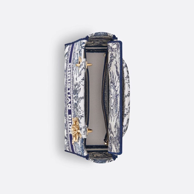 Medium Lady D-lite Bag In Toile de Jouy Soleil Motif Canvas White/Blue - Image 4